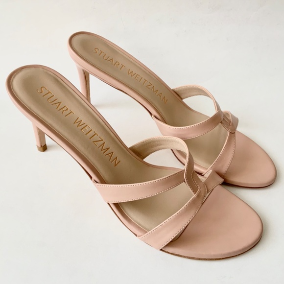 Stuart Weitzman Soiree Sleek 75 Sandal Stiletto Heel Poudre Leather Pumps 8.5 - Picture 8 of 16